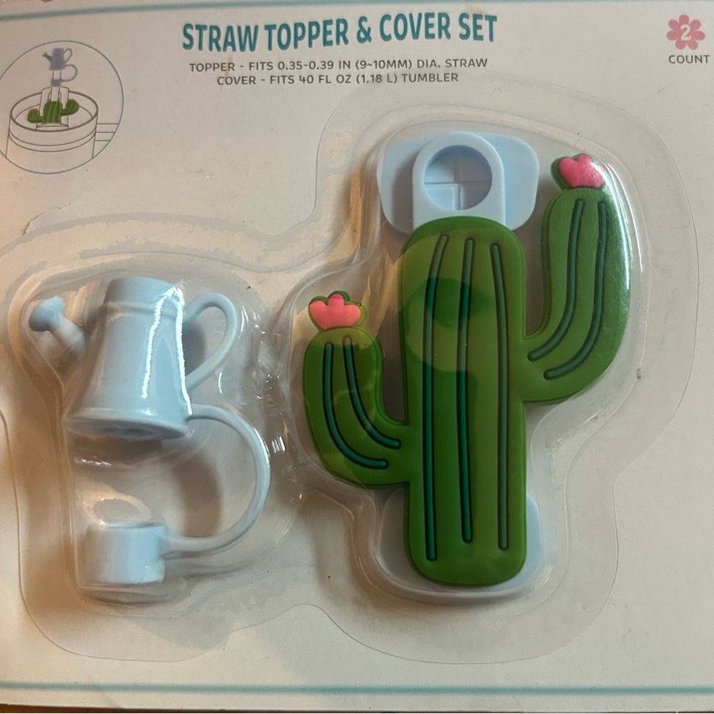 Cactus Straw Topper & Cover Set - Green and Pink